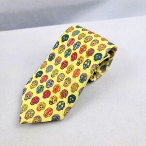 Josh Bach sugar skull necktie yellow skulls Day of the Dead tie 3" wide